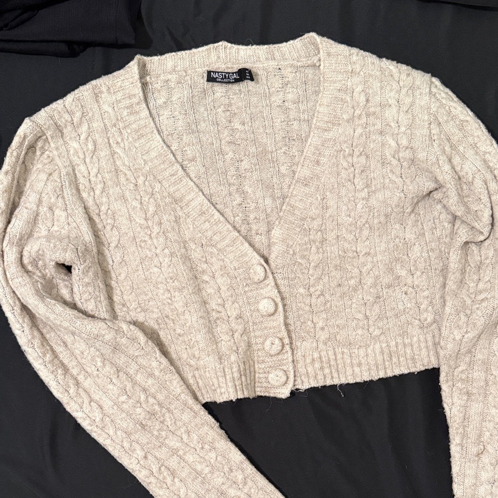 Nasty Gal Beige Cable Knit Cardigan